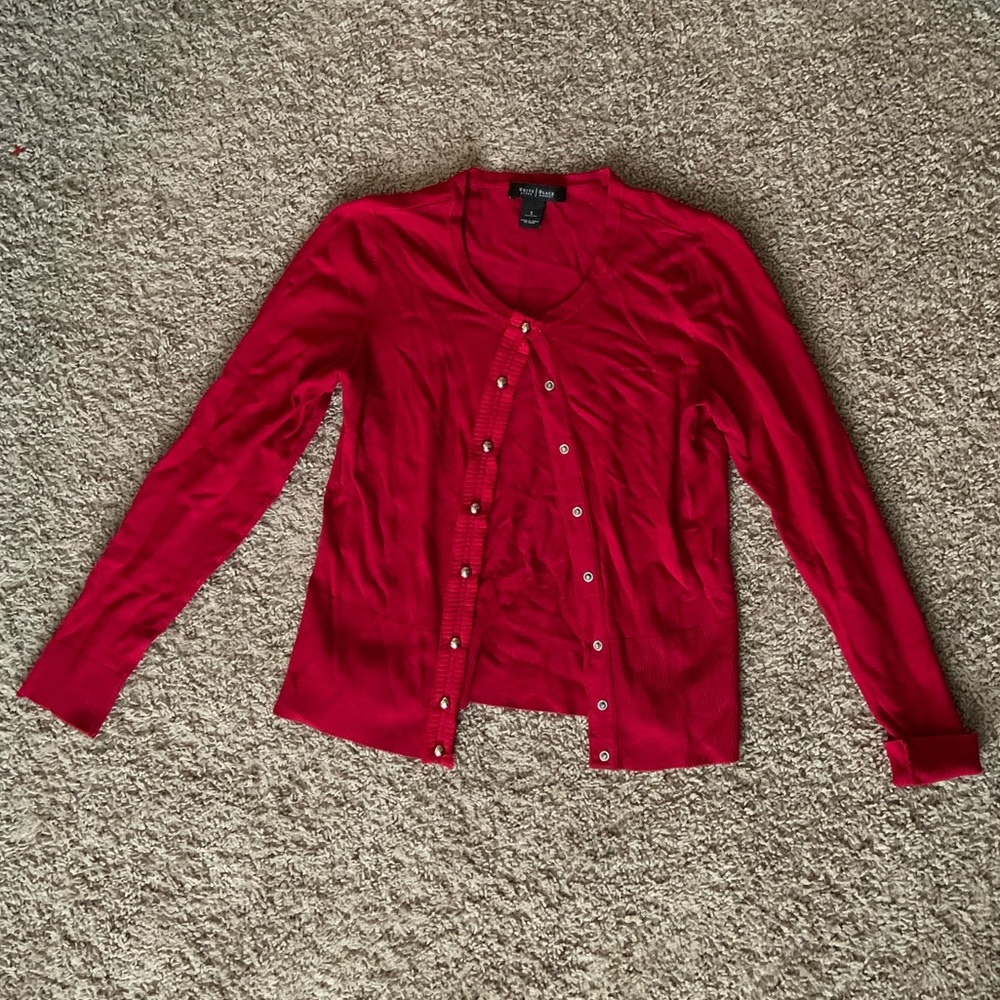 White House Black Market Red Sweater Silver Button